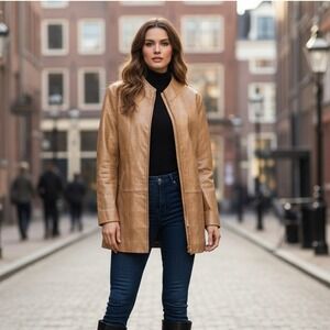 Venezia Genuine Leather Jacket Women's A8 Tan Textured Croc Print Zip Front Y2K